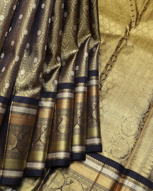 Deep black Designer pure zari silk saree