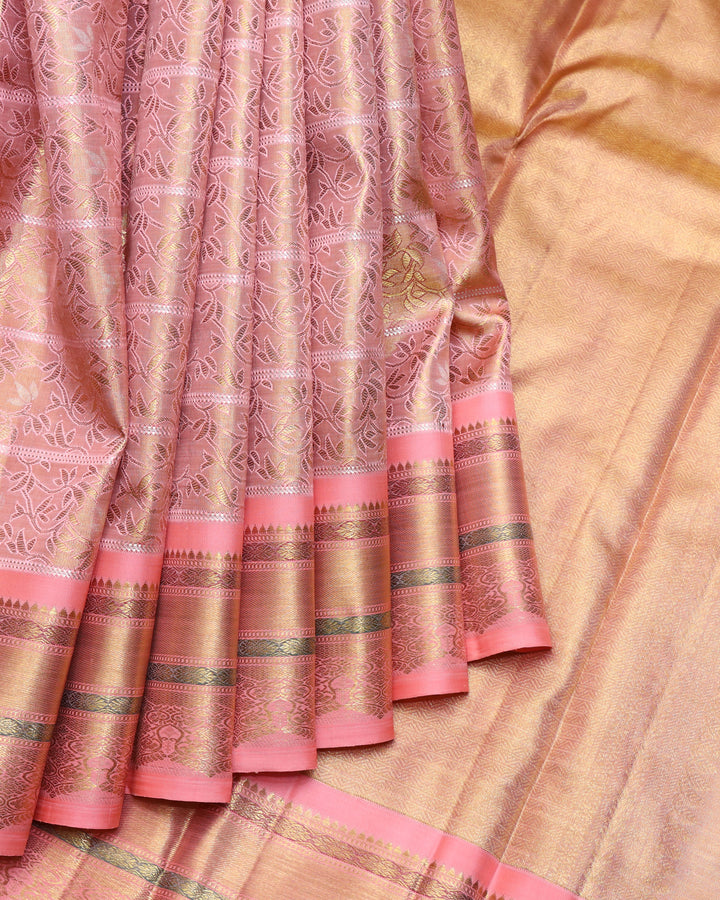 Peach tissue pure zari silk saree