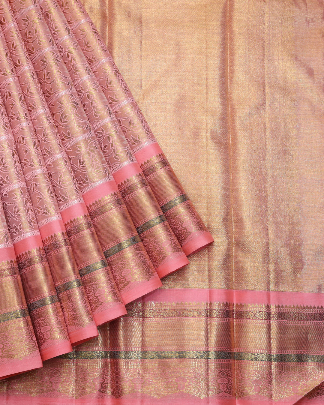 Peach tissue pure zari silk saree