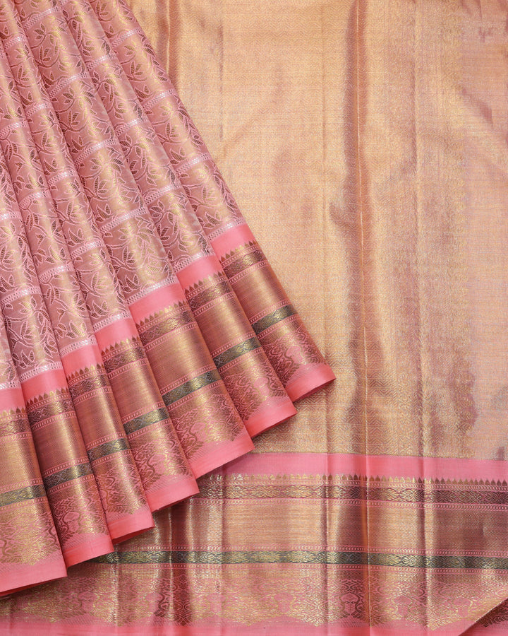 Peach tissue pure zari silk saree