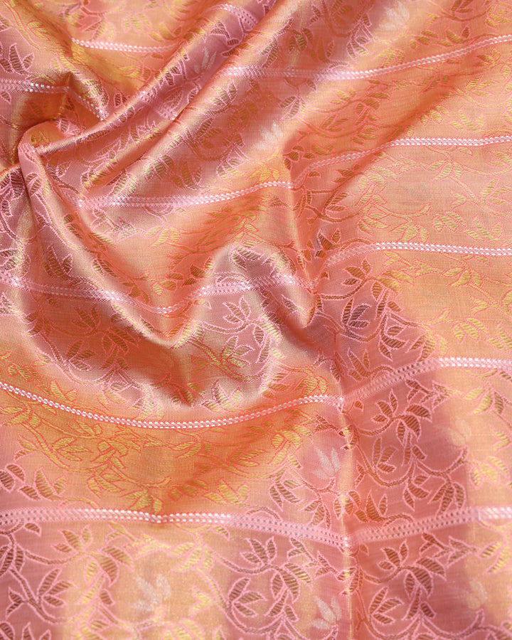 Peach tissue pure zari silk saree