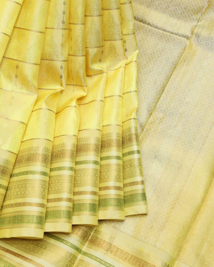 Lemon yellow pure zari silk saree
