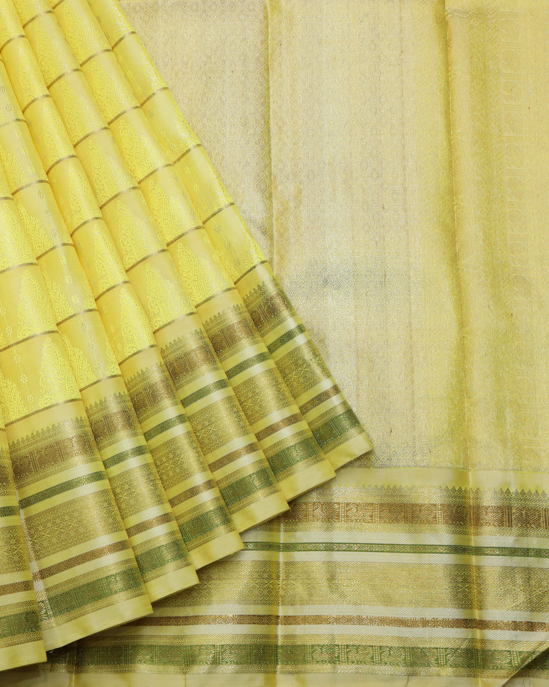 Lemon yellow pure zari silk saree
