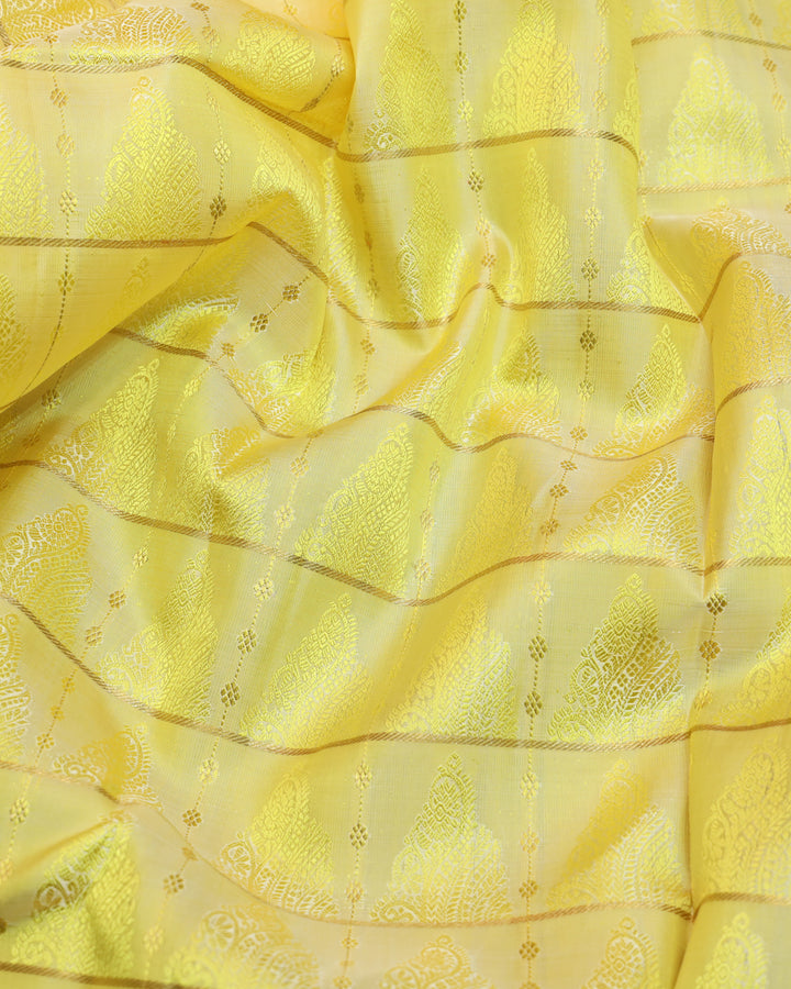 Lemon yellow pure zari silk saree