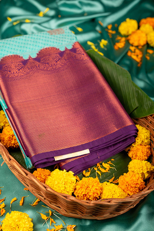 Aqua blue and purple semi silk saree