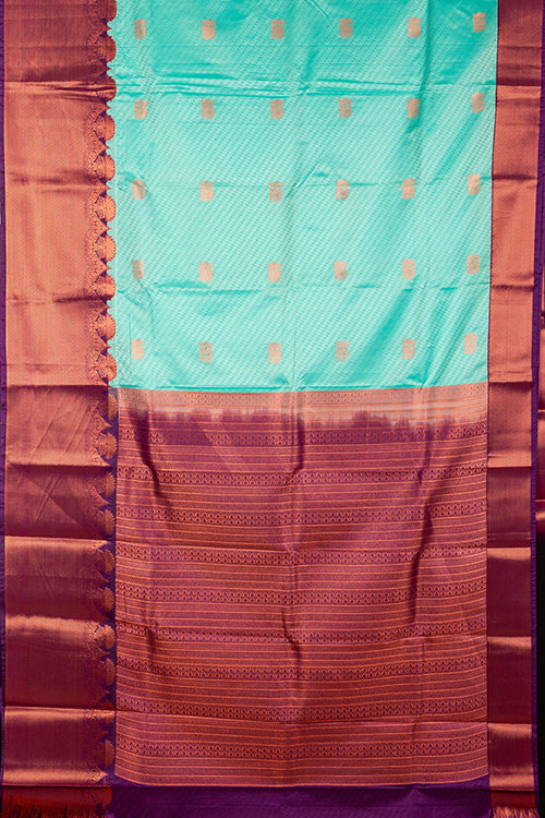 Aqua blue and purple semi silk saree