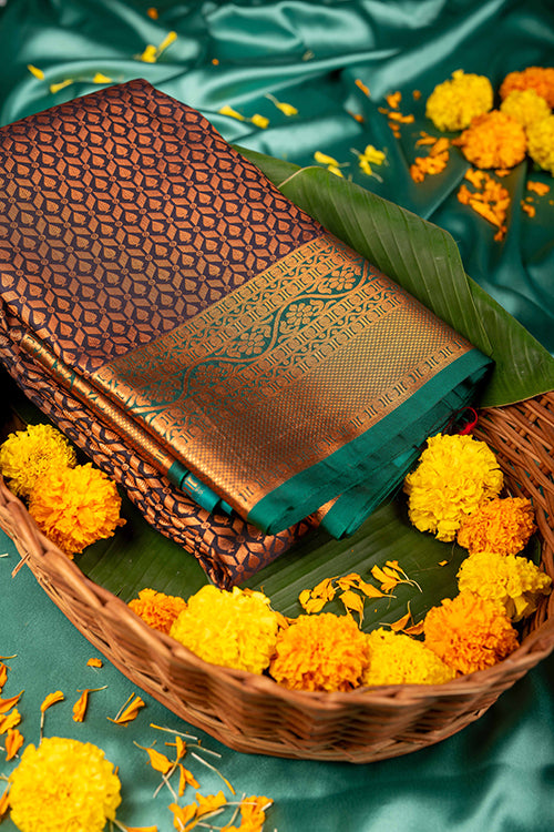 Black and Teal semi silk saree