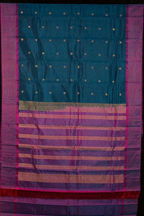 Blue and Pink Pure Kanchi Cotton Saree