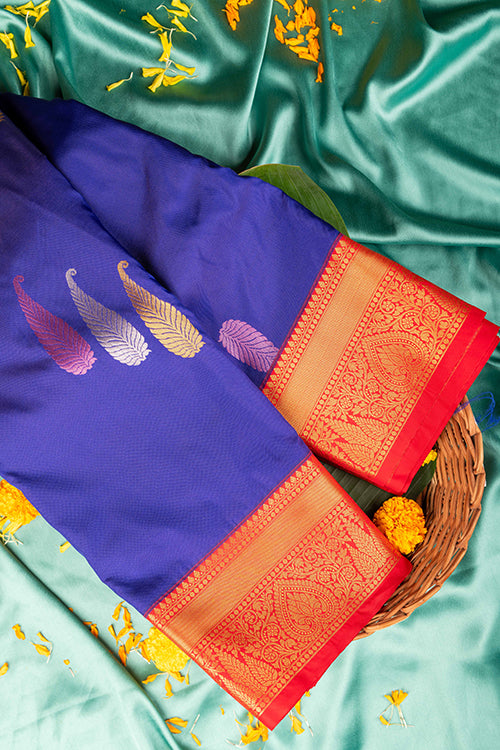 Blue and red korvai semi silk saree
