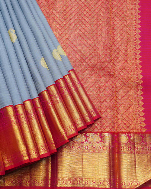 Kanchipuram Grey Colour Silk Saree