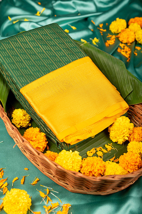 Dark green and mustard semi silk saree
