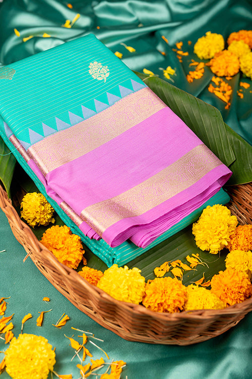 Dual tone aqua green semi silk saree