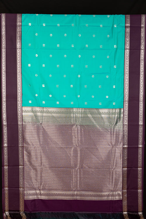 Daul Tone Aqua Green and Purle Retta Petu semi silk saree