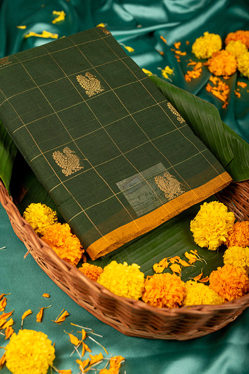 Dual Tone Green Pure Kanchi Cotton Saree