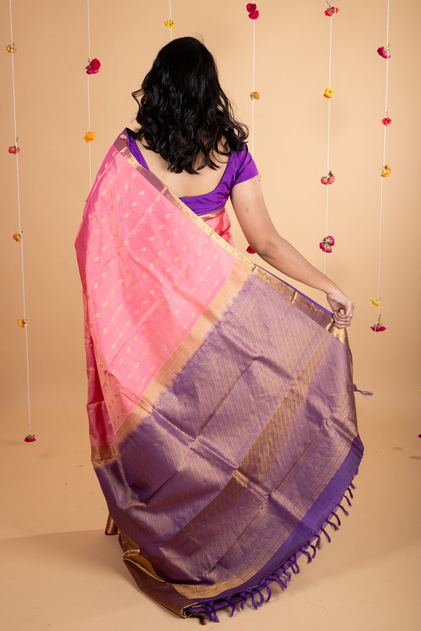 Pink and Purple Combination Silk Saree
