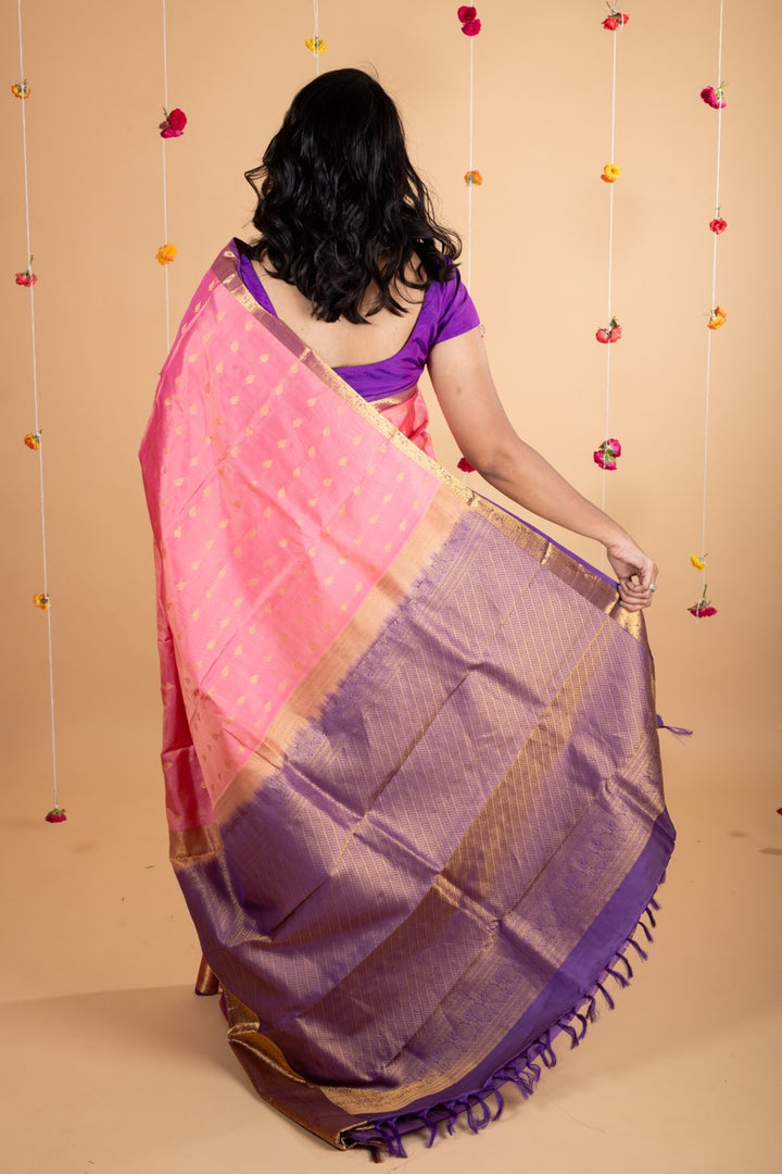 Pink and Purple Combination Silk Saree