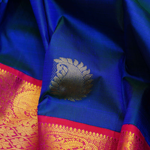 Peacock blue kanchipuram silk saree