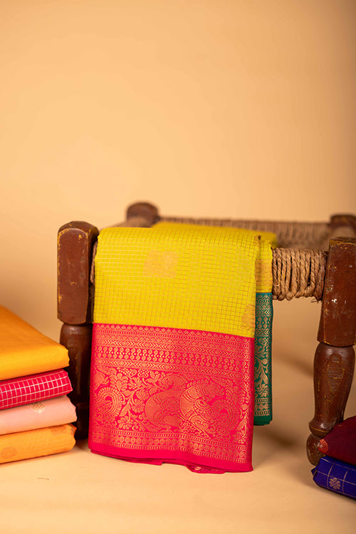 Lime green and pink semi silk saree