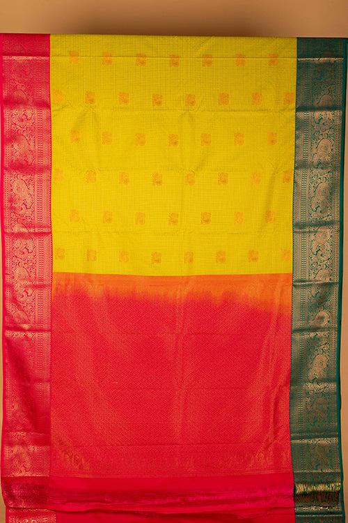 Lime green and pink semi silk saree