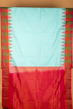 Pastel blue temple semi silk saree