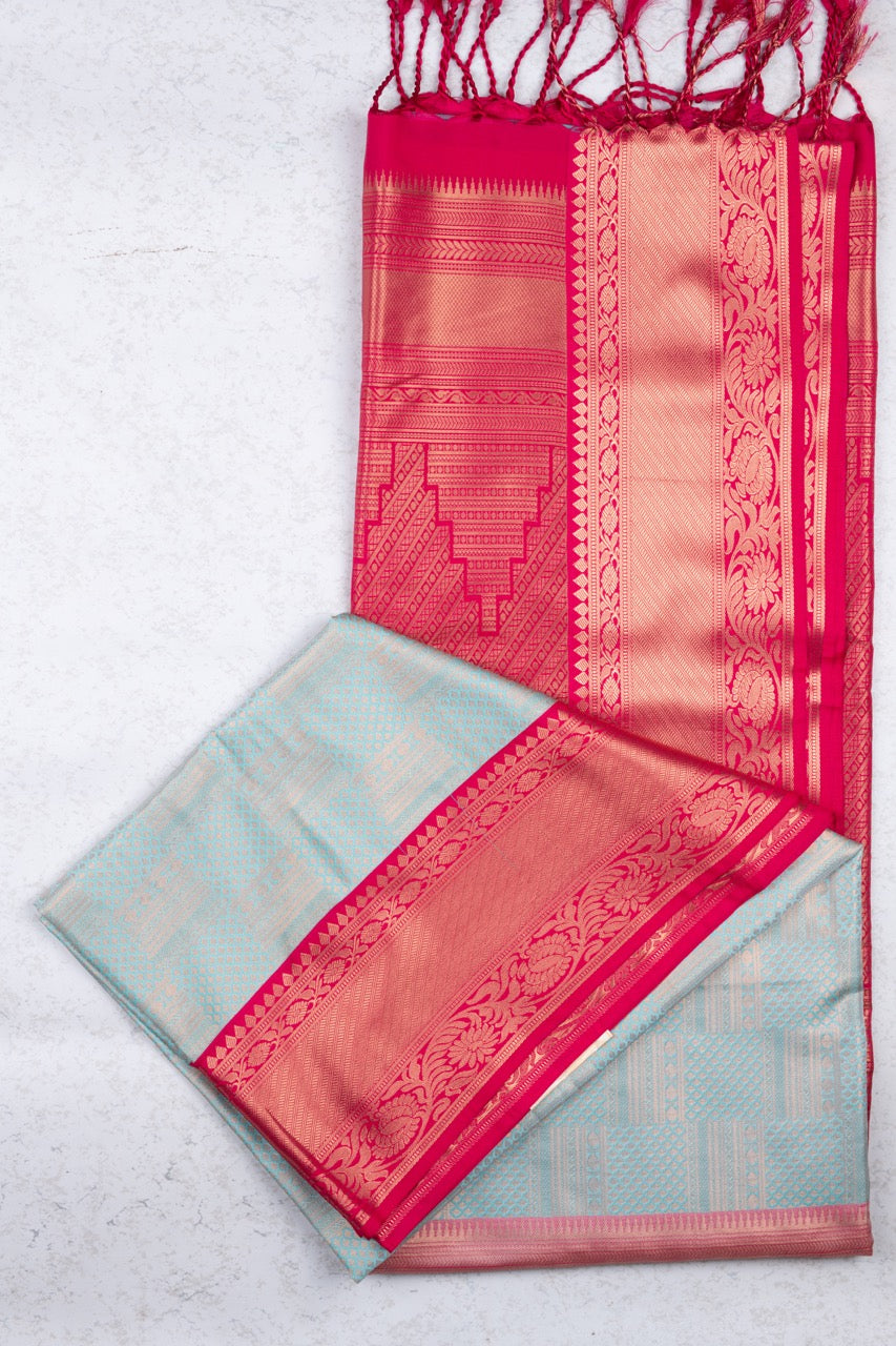 Pastel Blue Brocade Semi Soft Silk Saree