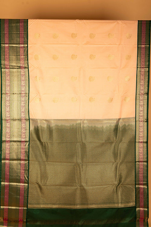 Offwhite and Green Semi Silk Saree