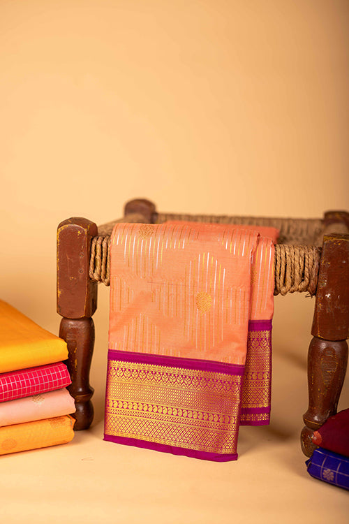 Orange And Purple Semi Silk Saree