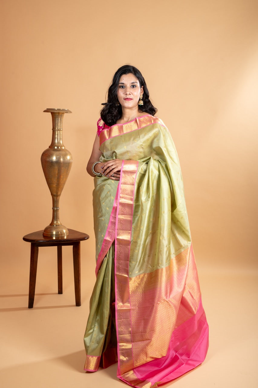 Cardamom green silk saree