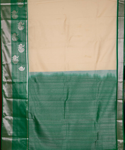 Offwhite And Green Semi Silk Saree