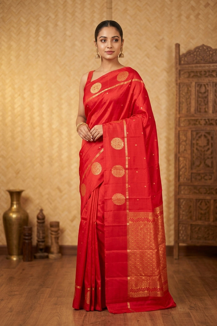Chilli red pure silk saree