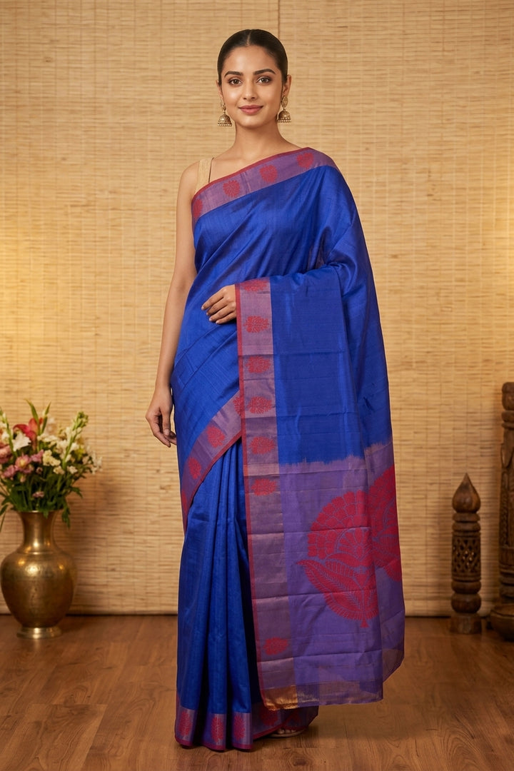 Royal blue zero zari silk saree