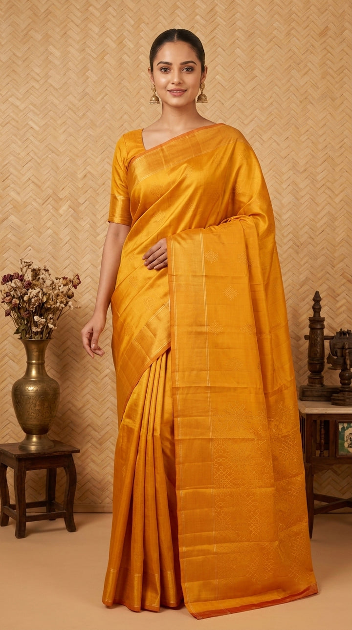 Bumblebee yellow retta pettu pure silk saree