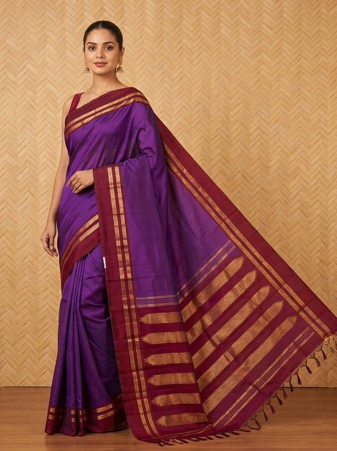 Purple and Maroon pure silk saree