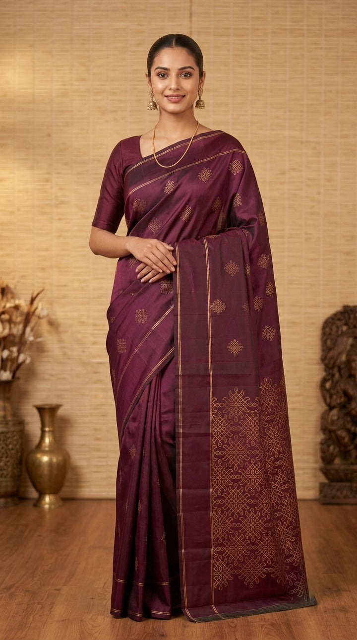 Wine purple retta pettu pure silk saree