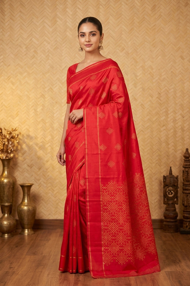 Birdseye red retta pettu pure silk saree