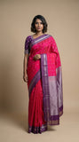 Reddish Pink and Purple semi silk saree