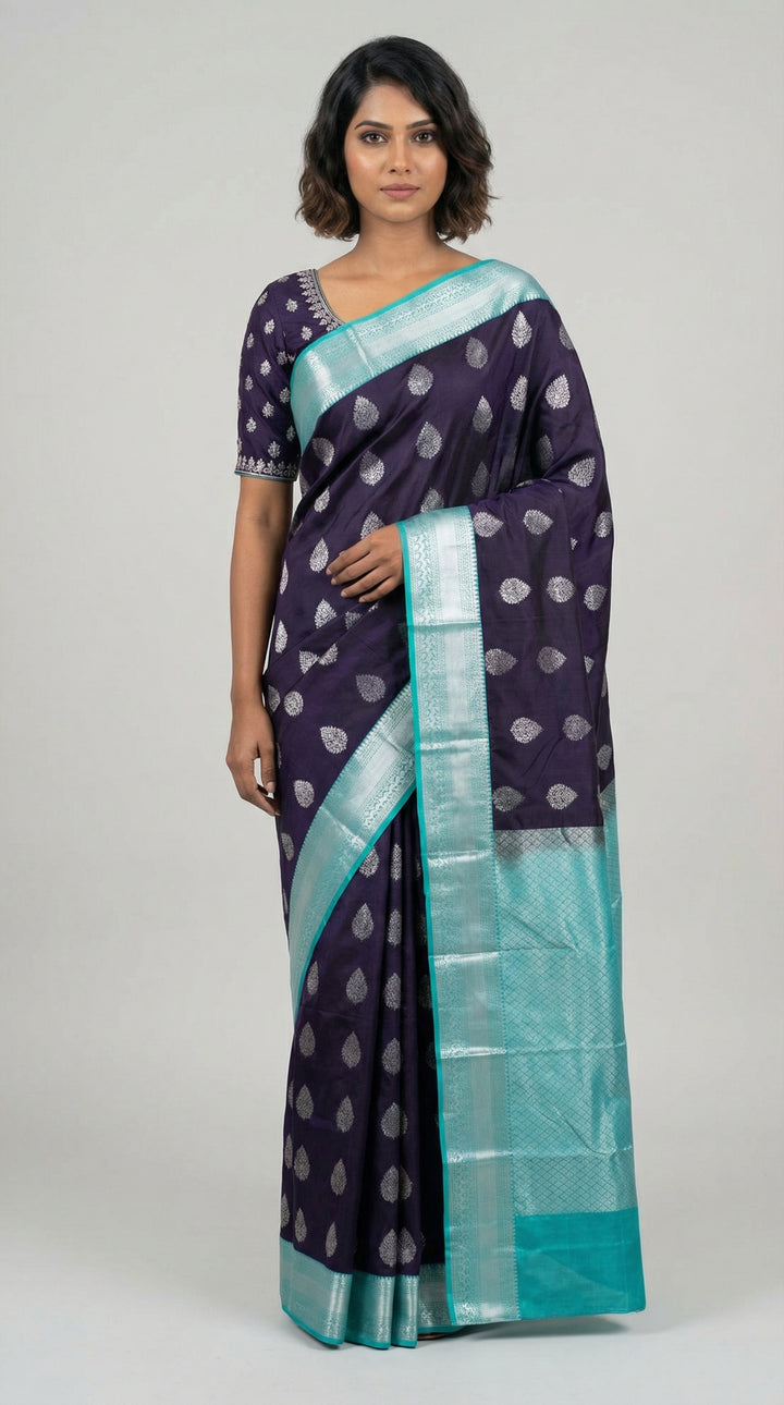 Blue and silver pure touch silk saree