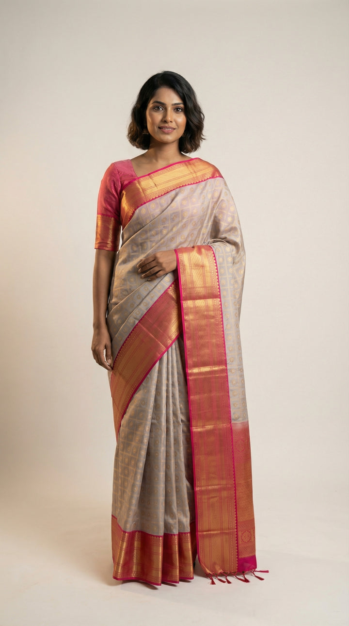 Dusky rose and Rani pink kanchi soft silk saree