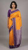 Golden marguerite yellow And Purple Semi Silk Saree