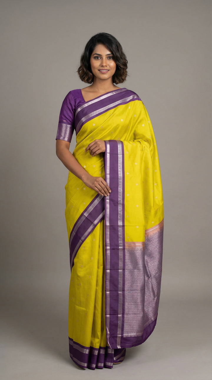 Green and Purple semi silk saree