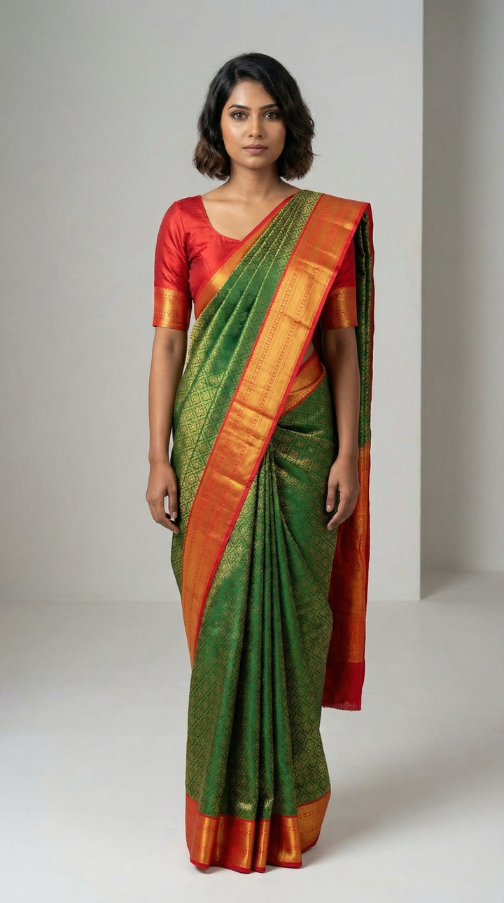 Green designer brocade semi silk saree