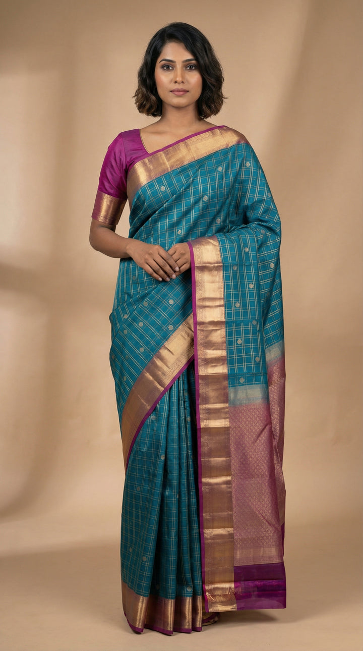 Teal blue pure touch silk saree
