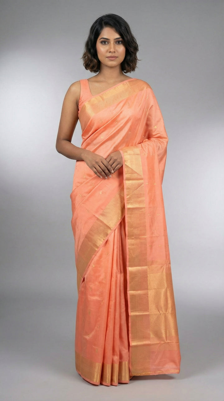Salmon peach silk saree