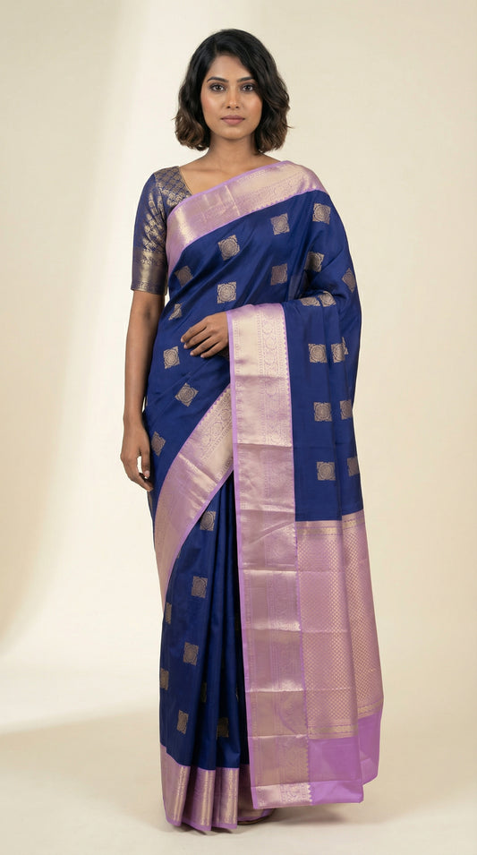 Royal blue and Lavender semi silk saree