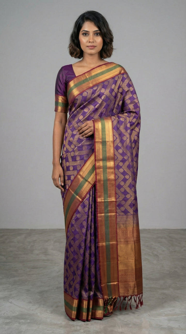 Plum Purple and Maroon soft silk saree