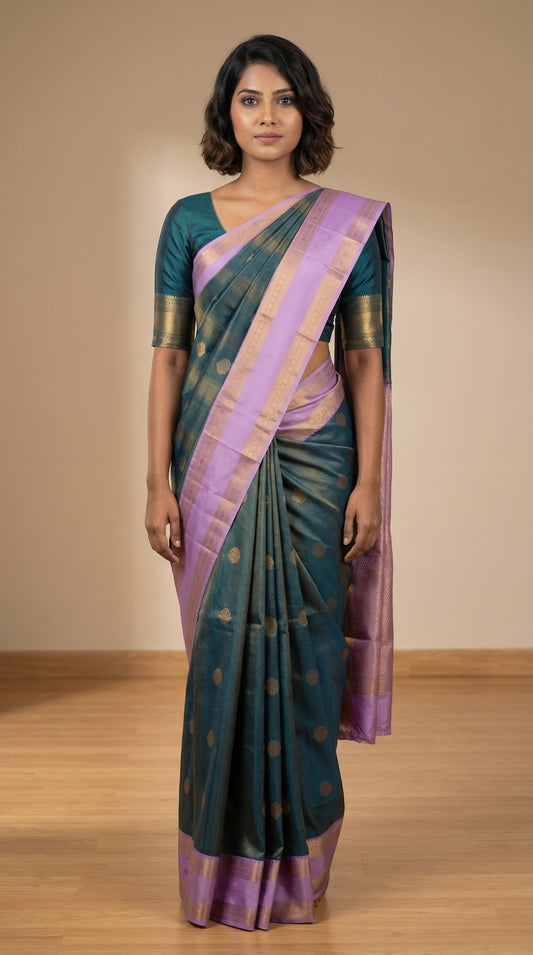 Peacock Blue and Lilac Lavender Vairaoosi soft silk saree