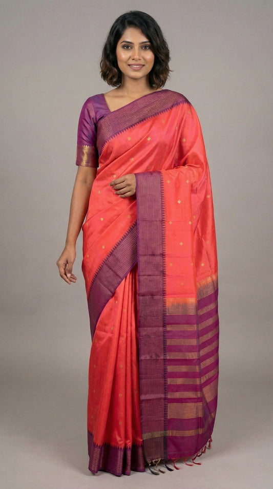 Mulberry pink pure touch silk saree