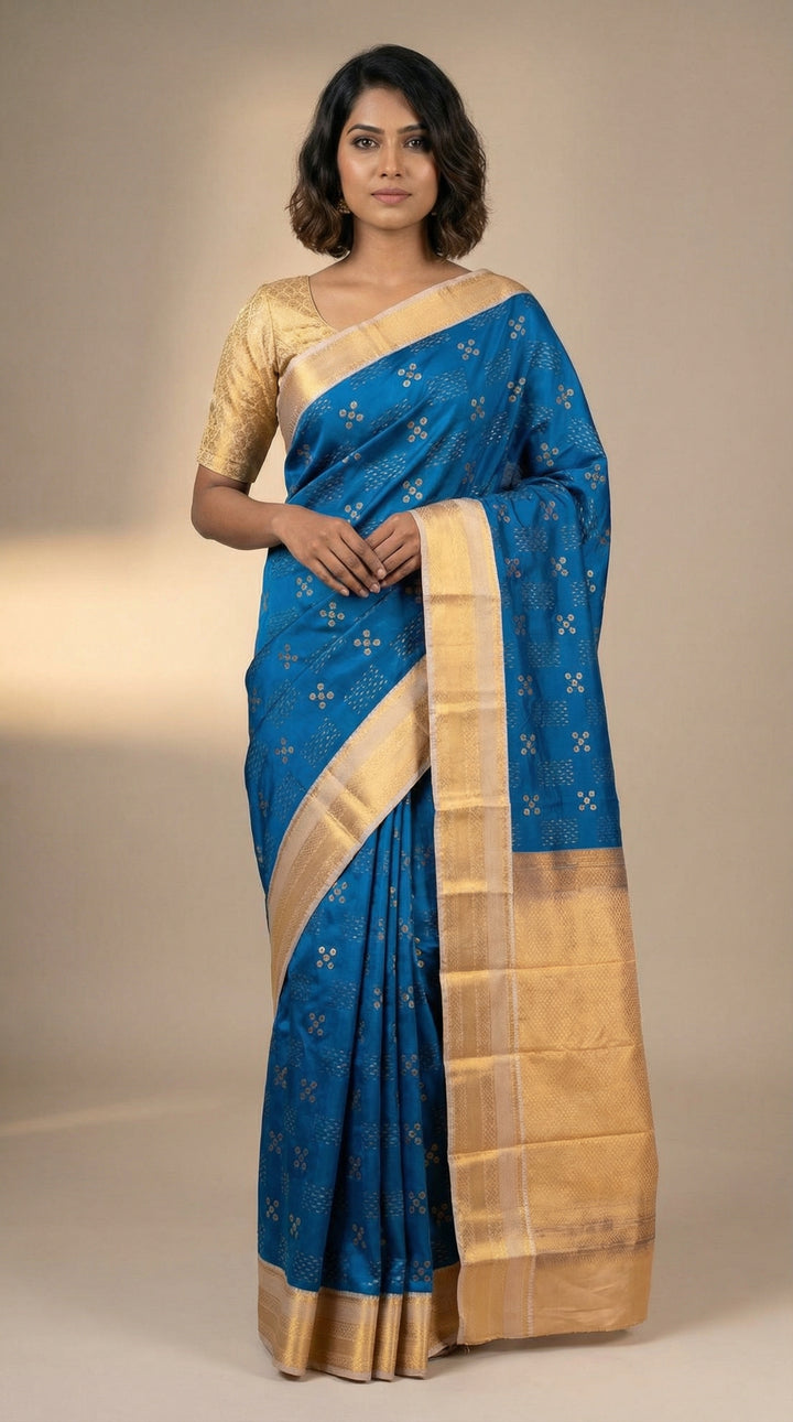 Blue and cream semi silk saree