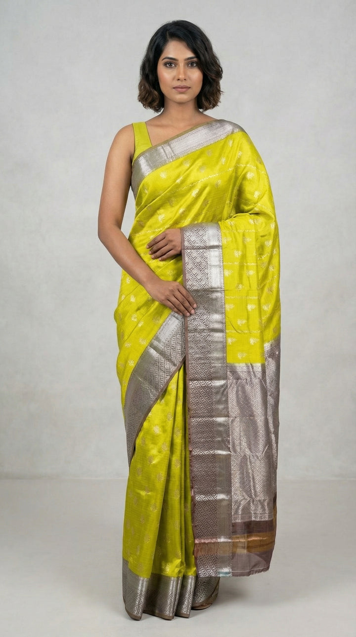 Green and Chocolate Pure Touch Silk Saree
