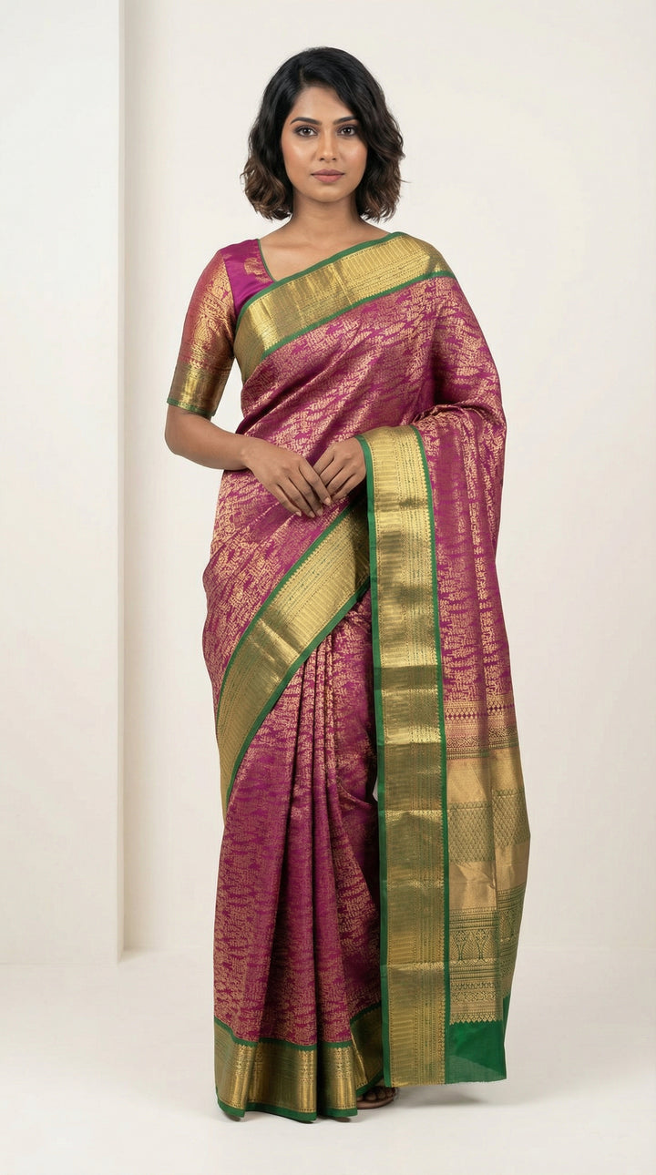 Purple and green soft silk saree
